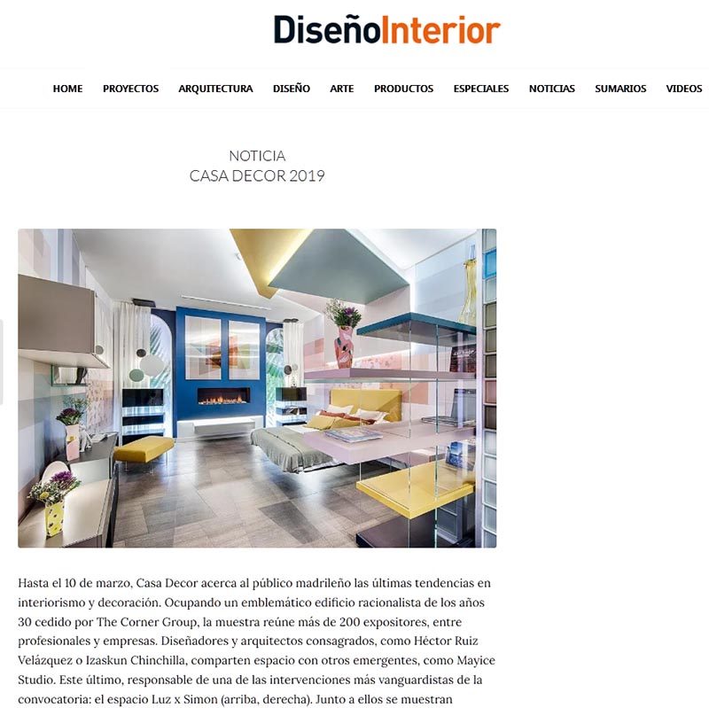 DISEÑO INTERIOR. NOTICIA CASA DECOR 2019