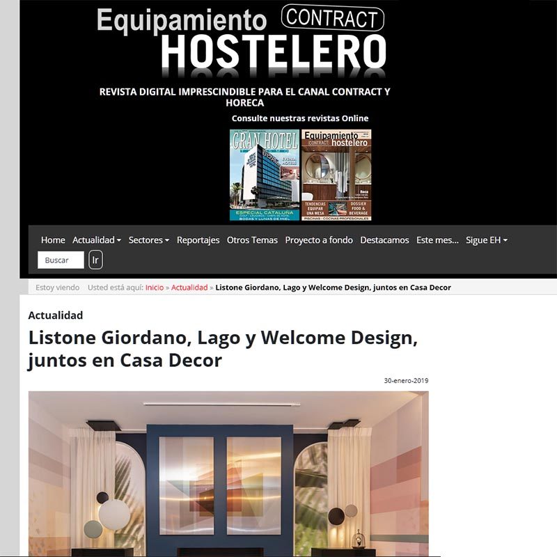EQUIPAMIENTO HOSTELERO Listone Giordano, Lago y Welcome Design, juntos en Casa Decor