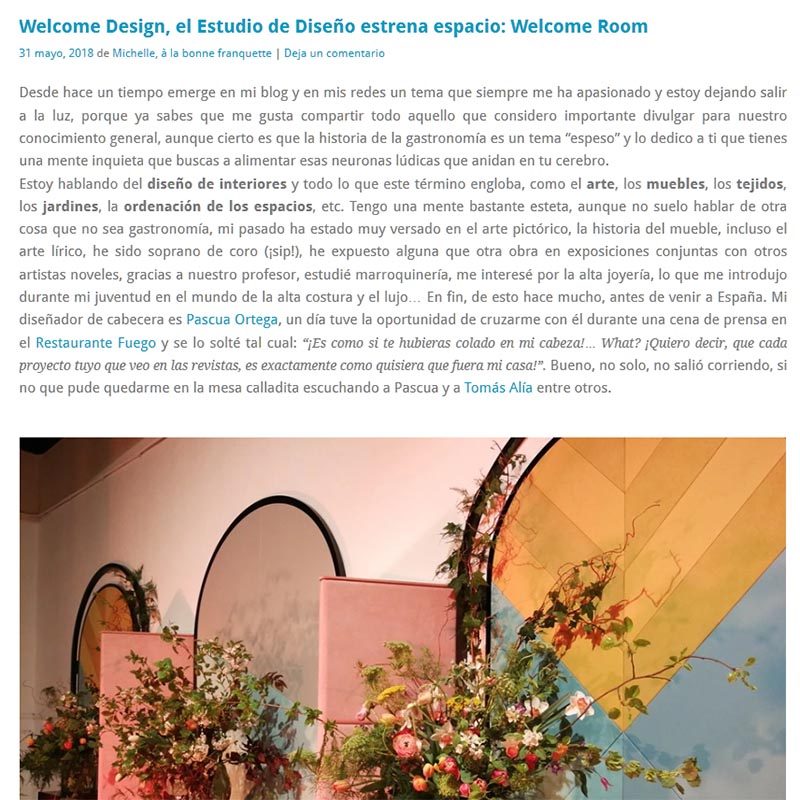 À la bonne franquette con Michelle. Welcome Design, el Estudio de Diseño estrena espacio: Welcome Room