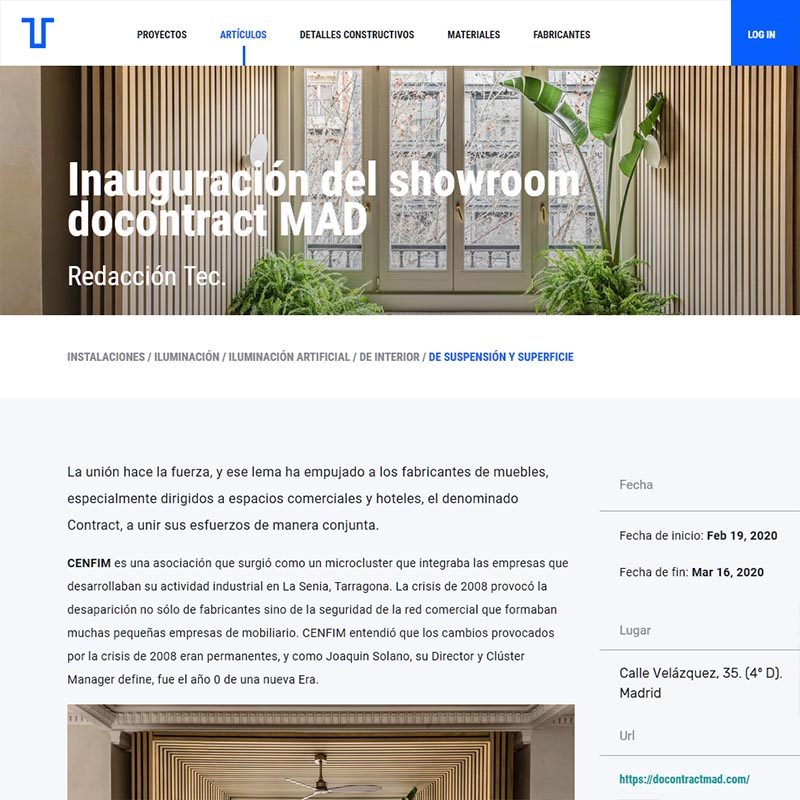 TECTONICA ARCHI Inauguración del showroom docontract MAD