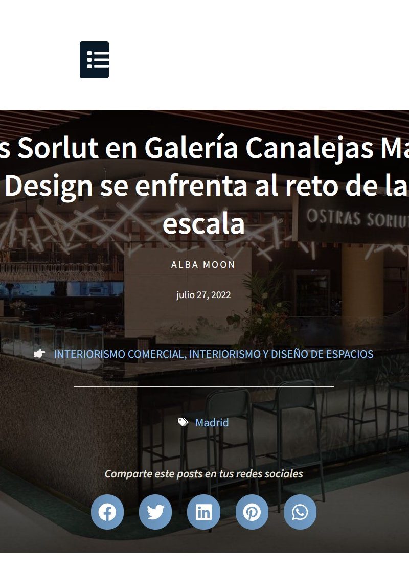 ROOM DISEÑO. Ostras Sorlut en Galería Canalejas Madrid. Welcome Design se enfrenta al reto de la pequeña escala