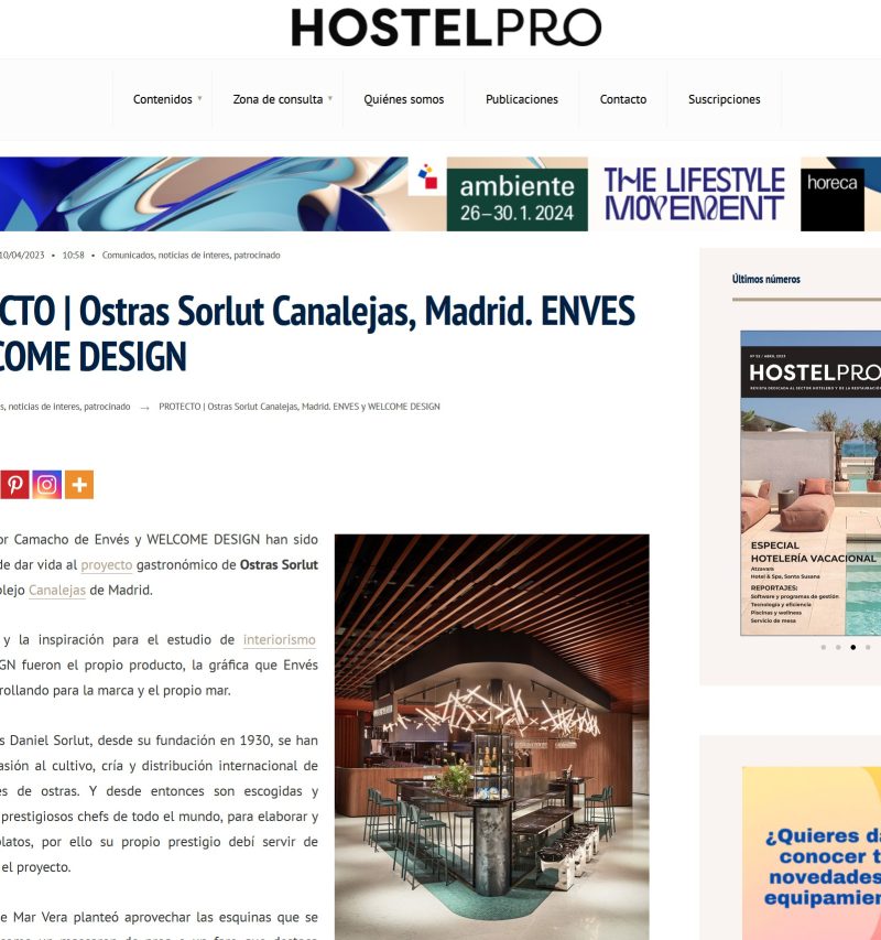 HOSTELPRO. PROTECTO Ostras Sorlut Canalejas, Madrid. ENVES y WELCOME DESIGN