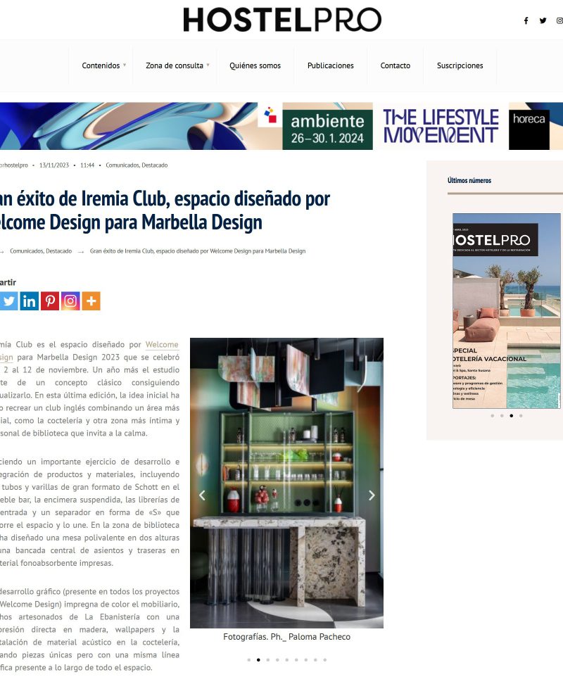 HOSTELPRO – Gran éxito de Iremia Club, espacio diseñado por Welcome Design para Marbella Design
